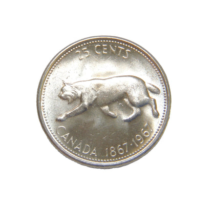 1967 Canadian Centennial 25-cent Brilliant Circulated Silver Quarter: THE BOBCAT by Alex Colville