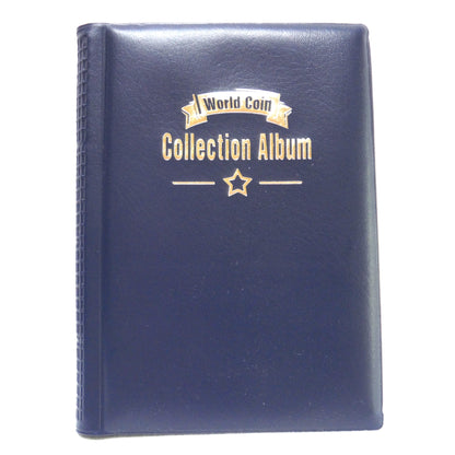 WORLD COIN COLLECTION ALBUM, Blue Vinyl, Silver Logo, and 120 Coin Capacity