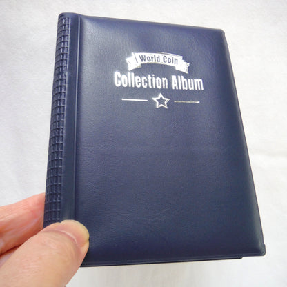 WORLD COIN COLLECTION ALBUM, Blue Vinyl, Silver Logo, and 120 Coin Capacity