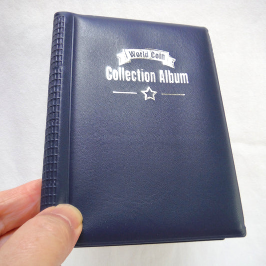 WORLD COIN COLLECTION ALBUM, Blue Vinyl, Silver Logo, and 120 Coin Capacity