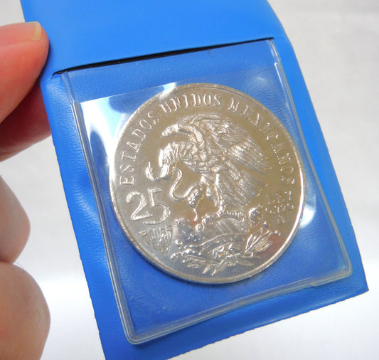1968 MEXICAN 25 PESOS BRILLIANT CIRCULATED .720 SILVER PROOF COIN, Celebrating 19th Summer Olympics - Mexico 1968