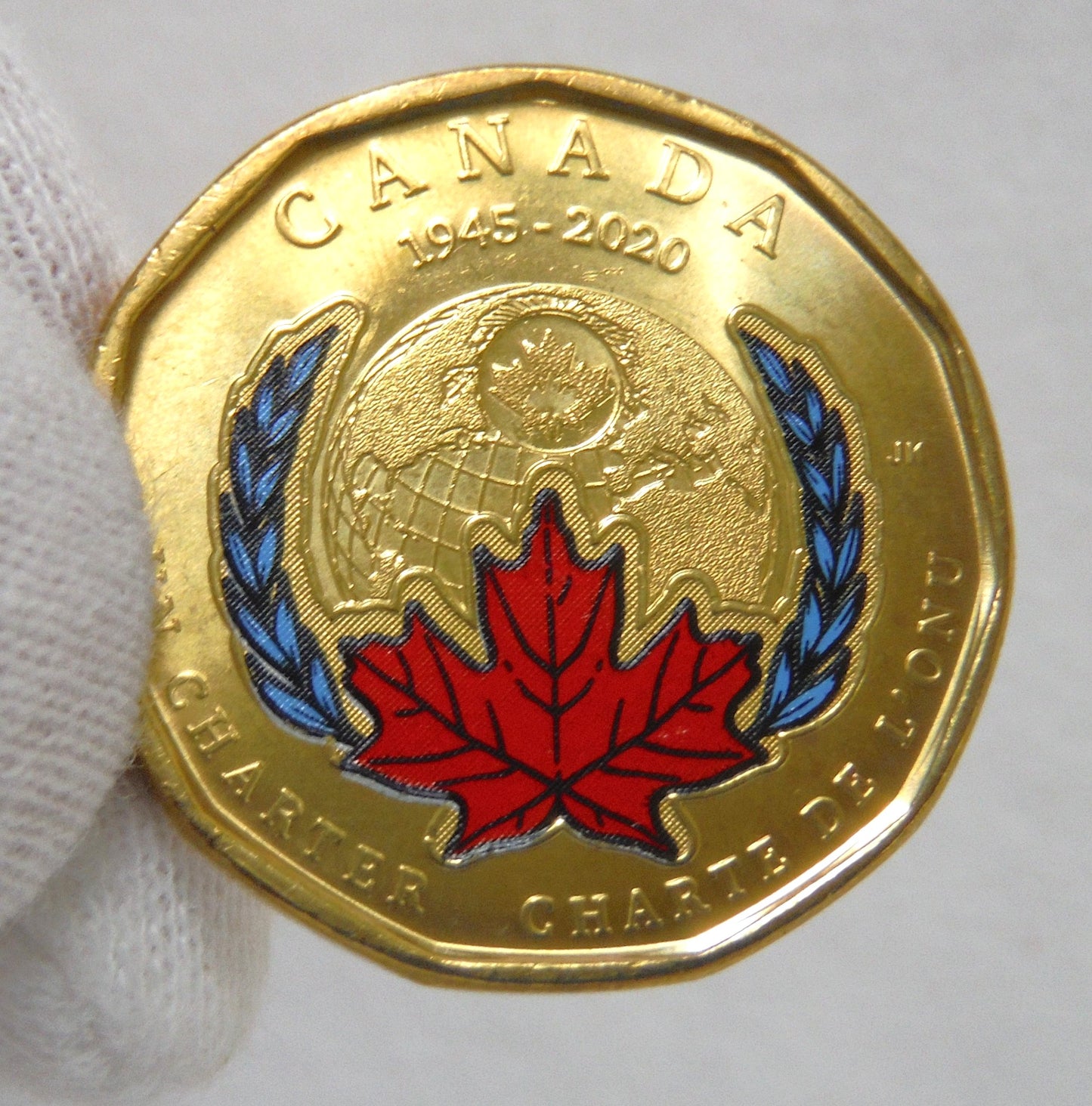 2020 Canadian $1 Loonie 2-COIN-PACKAGE! (Coloured and Non Coloured Coin), Celebrating the 75th Anniversary of the Signing of the UN Charter