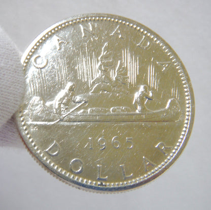 1965 CANADIAN SILVER $1 DOLLAR COIN: 80% Pure Silver, in Clear Hinged Display Box