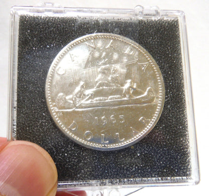 1965 CANADIAN SILVER $1 DOLLAR COIN: 80% Pure Silver, in Clear Hinged Display Box