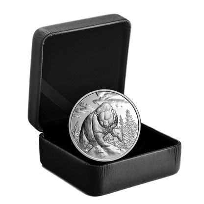 2023 Canadian $20 Pure Fine 1 oz Silver 99.99% Ultra High Relief Coin: GREAT HUNTERS GRIZZLY BEAR