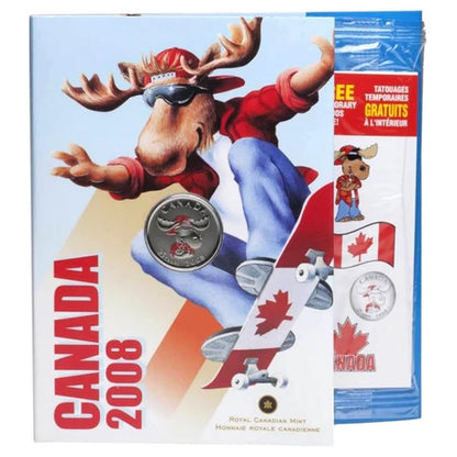 2008 Canadian 25-Cent Coloured Coin, with BONUS CANADA DAY Activity Set and Temporary Tattoos!
