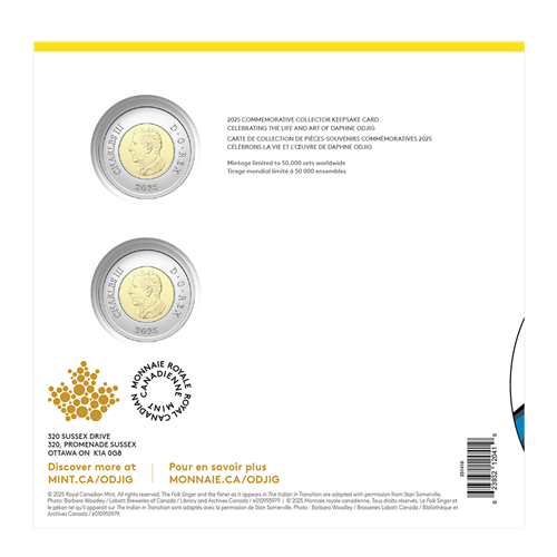 2025 Celebrating the Life and Art of Daphne Odjig: Commemorative Collector Keepsake Card of Colourized and non-colourized $2 Toonies