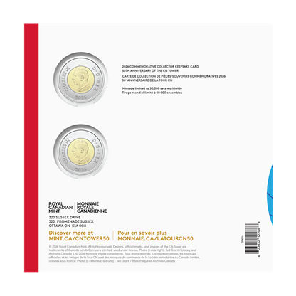 2026 Canadian 50th Anniversary of the CN TOWER Commemorative Collector Keepsake Card, Featuring DOUBLE TOONIES!