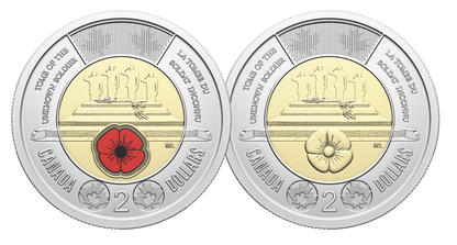 2025 Canadian $2 Two-Coin Set HONOURING CANADA'S UNKNOWN SOLDIER: Commemorative Card Featuring Double Toonies (Coloured and Non Coloured)
