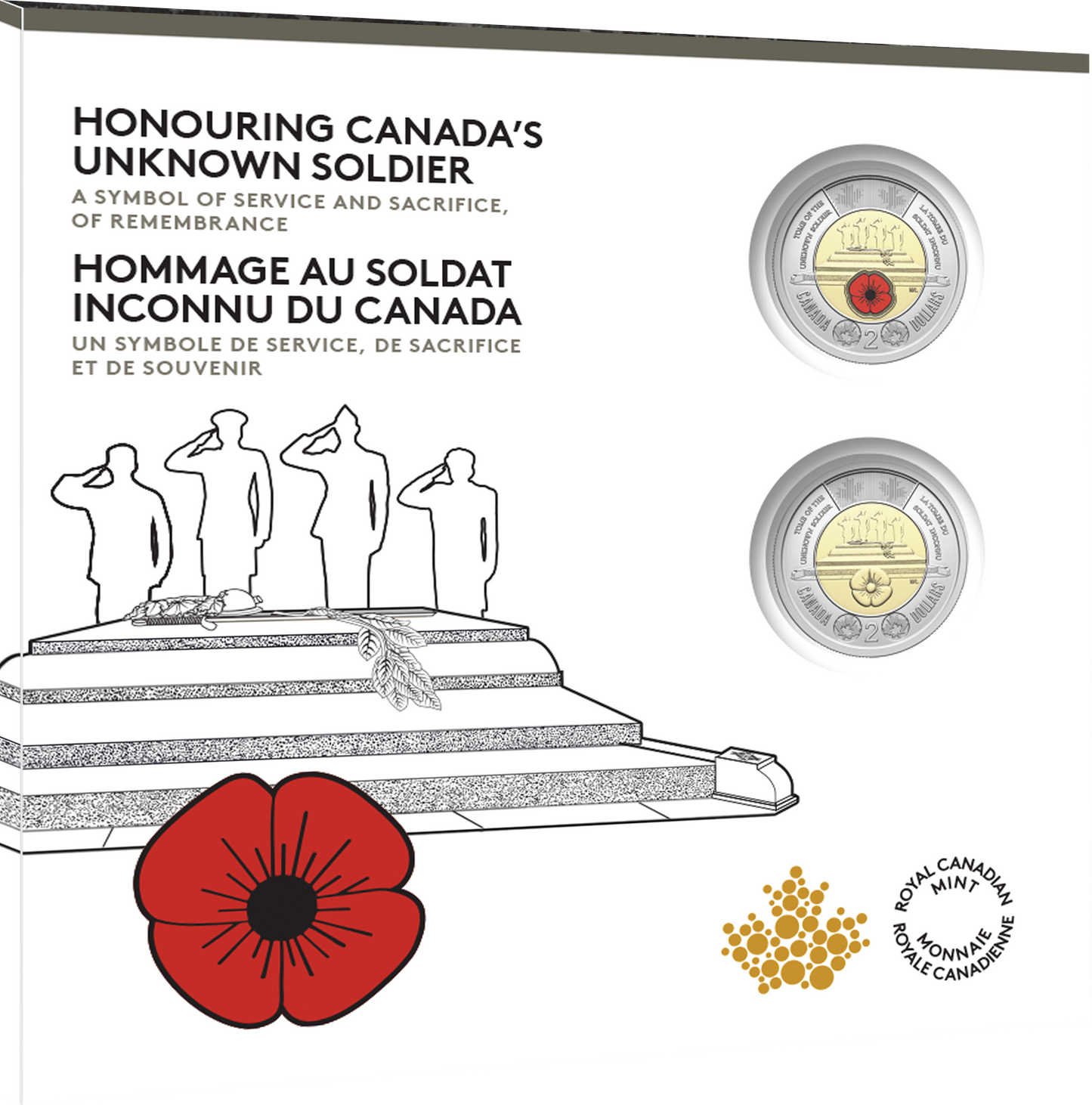 2025 Canadian $2 Two-Coin Set HONOURING CANADA'S UNKNOWN SOLDIER: Commemorative Card Featuring Double Toonies (Coloured and Non Coloured)