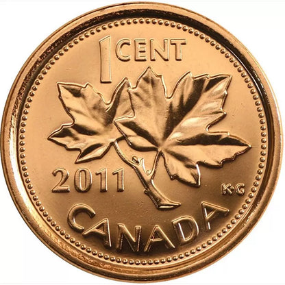 2011 CANADIAN PENNY, Brand New Uncirculated Full Roll of 50 each MAGNETIC PENNIES