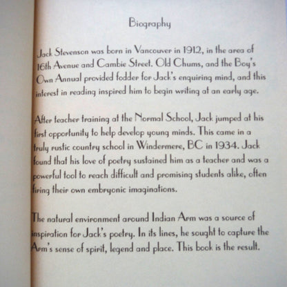 SONGS OF INDIAN ARM, A Tribute in Poetry, by John Stevenson (1st Ed. SIGNED)