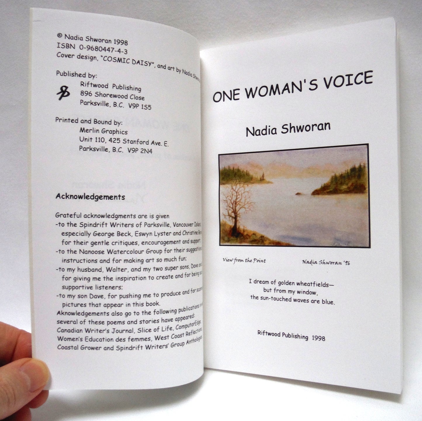 ONE WOMAN'S VOICE, A Collection of Stories, Anecdotes, Poetry and Art, by Nadia Shworan (1st Ed. SIGNED)