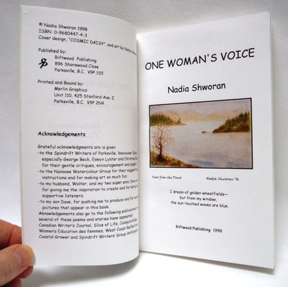 ONE WOMAN'S VOICE, A Collection of Stories, Anecdotes, Poetry and Art, by Nadia Shworan (1st Ed. SIGNED)