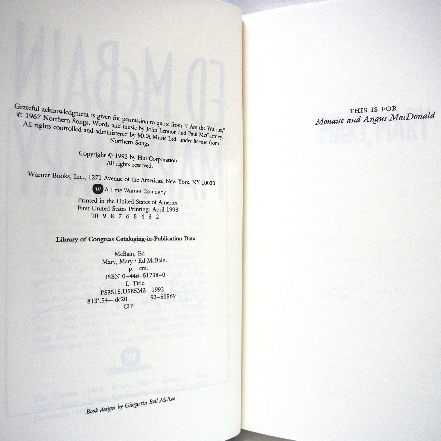 MARY, MARY, A Novel by Ed McBain (1st Ed. SIGNED)