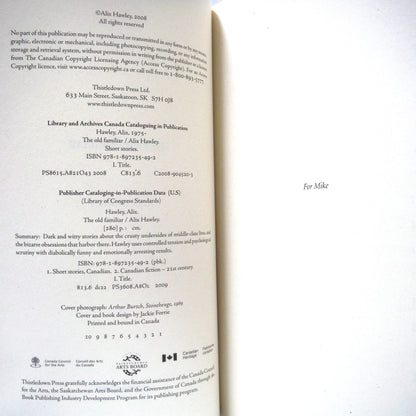 THE OLD FAMILIAR, Short Stories by Alix Hawley (1st Ed. SIGNED)