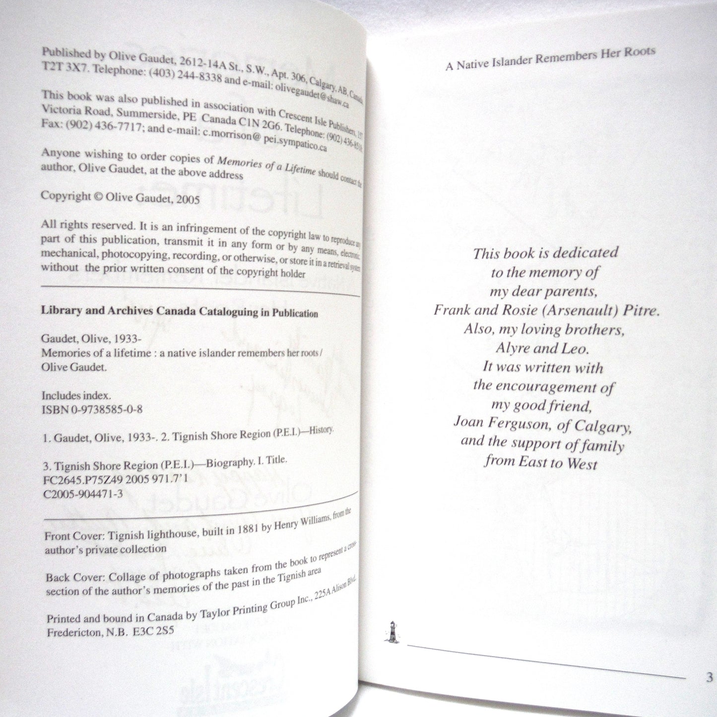 MEMORIES OF A LIFETIME, A Native Islander Remembers Her Roots, by Olive Gaudet (1st Ed. SIGNED)