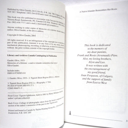 MEMORIES OF A LIFETIME, A Native Islander Remembers Her Roots, by Olive Gaudet (1st Ed. SIGNED)
