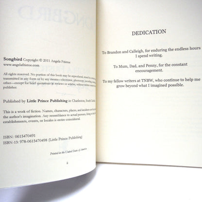 SONGBIRD, A Novel by Angela Fristoe (1st Ed. SIGNED)