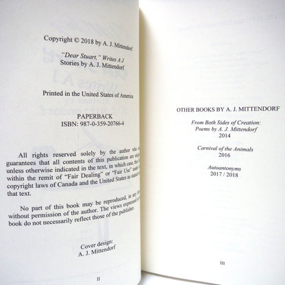 DEAR STUART, WRITES A.J., Written Expressions of Profoundest Gratitude, by A.J.Mittendorf (1st Ed. SIGNED)