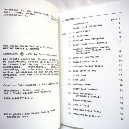 THE BELLA COOLA VALLEY and VICINITY HIKING TRAILS and ROUTES, by Scott Whittemore (1993 1st Ed.)