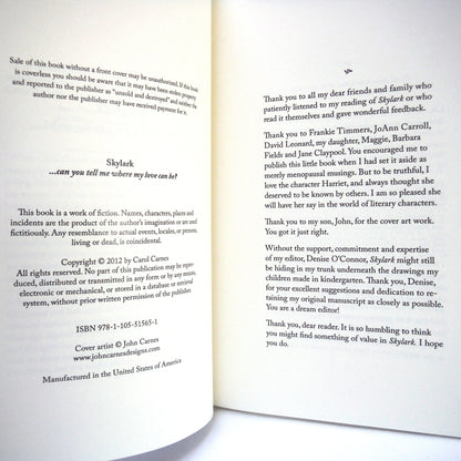 SKYLARK...can you tell me where my love can be? By Carol Carnes (2012 1st Ed.)