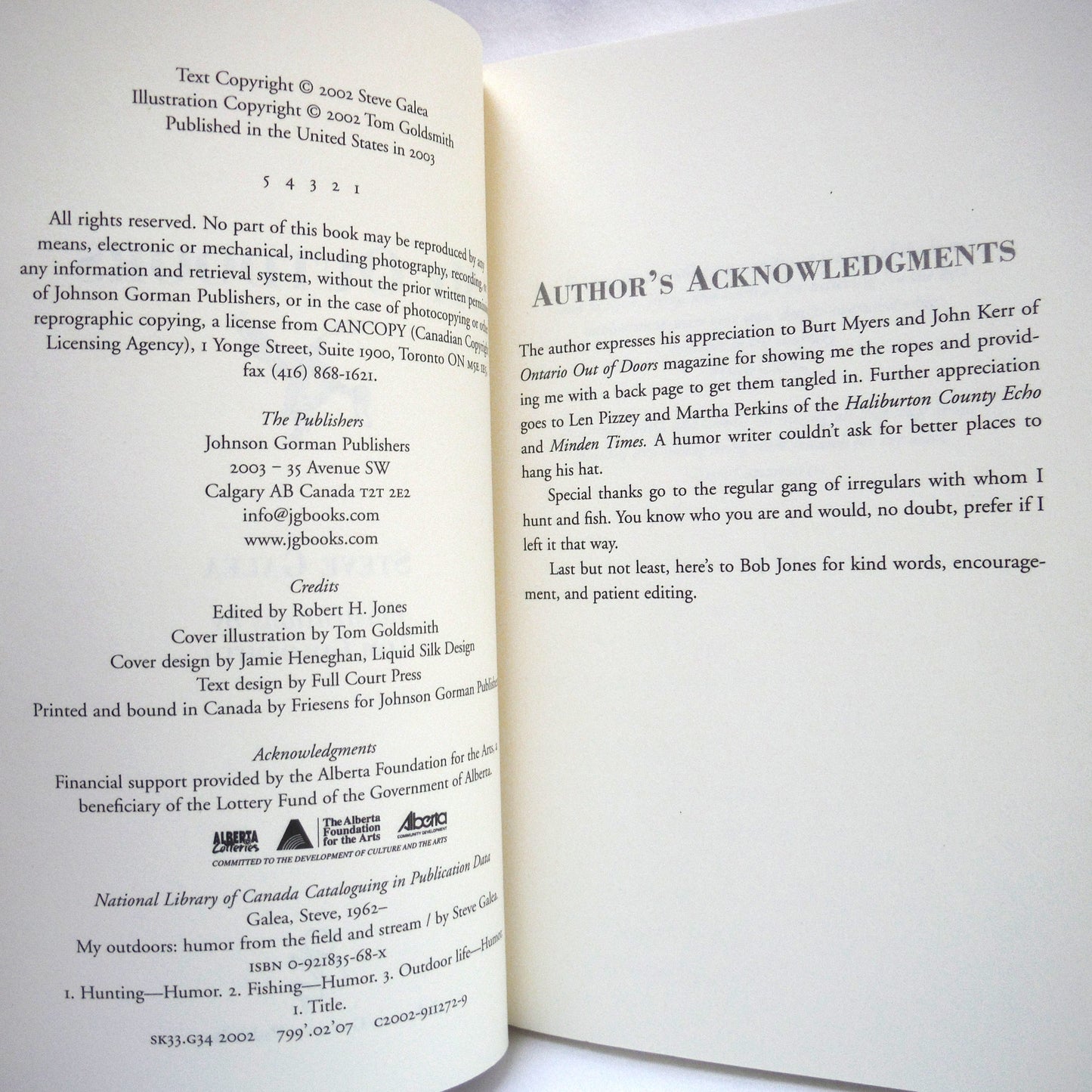 MY OUTDOORS, Humor From The Field and Stream, by Steve Galea, Illustrations by Tom Goldsmith (2003 1st Ed.)