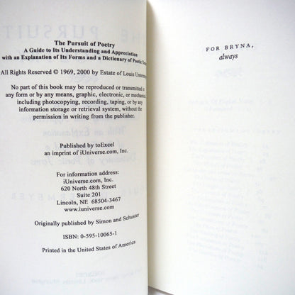 THE PURSUIT OF POETRY, A Guide to it's Understanding and Appreciation, by Louis Untermeyer (2000 1st Ed.)