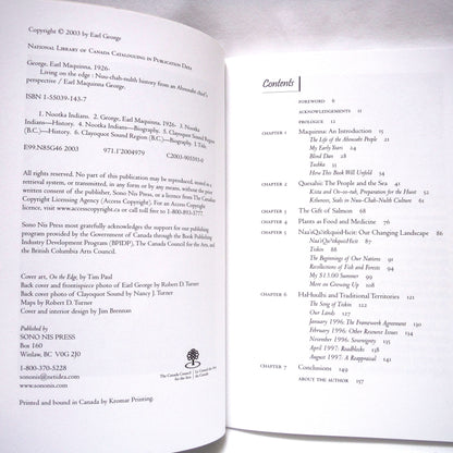 LIVING ON THE EDGE, Nuu-Chah-Nulth History From an Ahousaht Chief's Perspective, by Chief Earl Maquinna George (2003 1st Ed.)