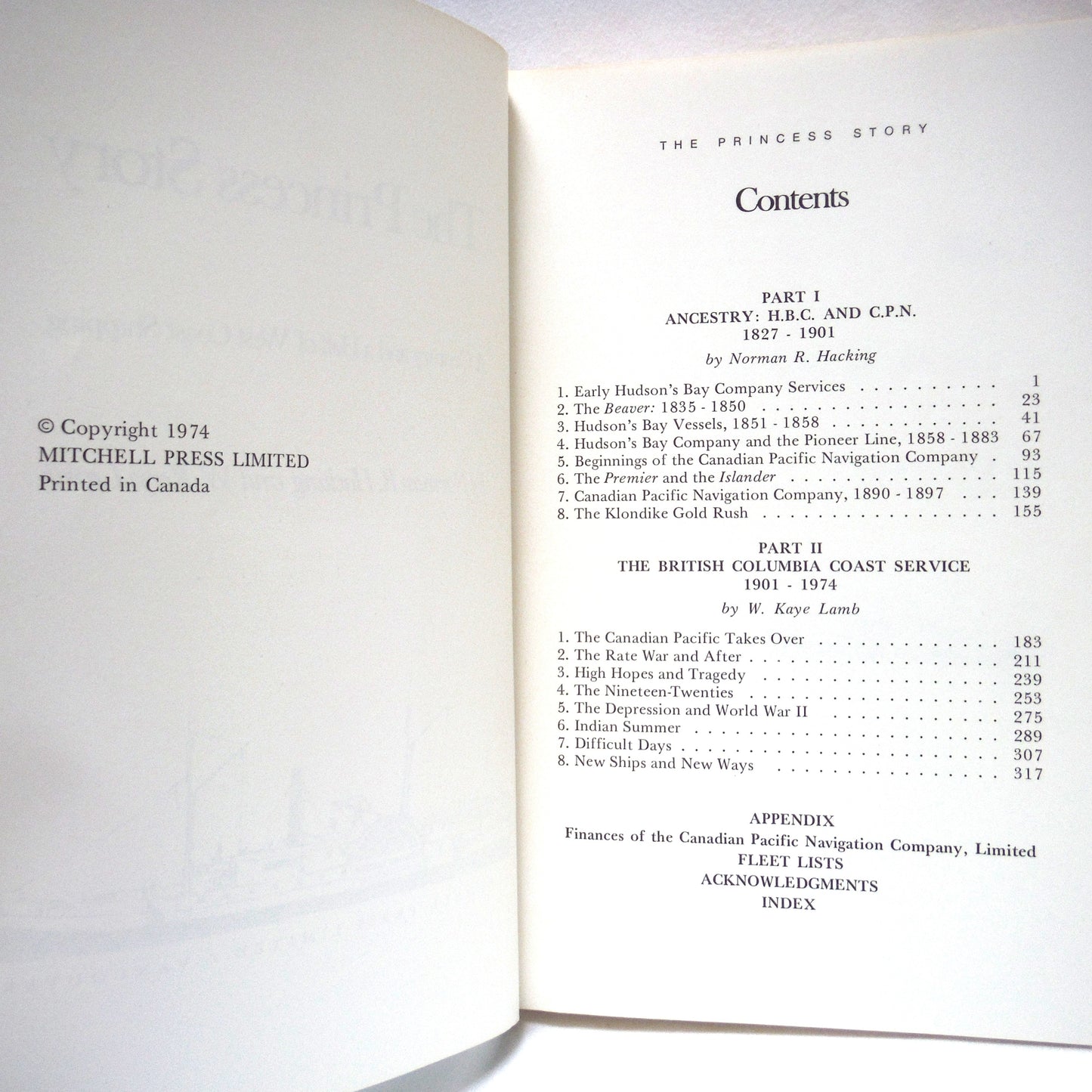 THE PRINCESS STORY, A Century and a Half of West Coast Shipping, by Norman R. Hacking and W. Kaye Lamb (1974 1st Ed.)