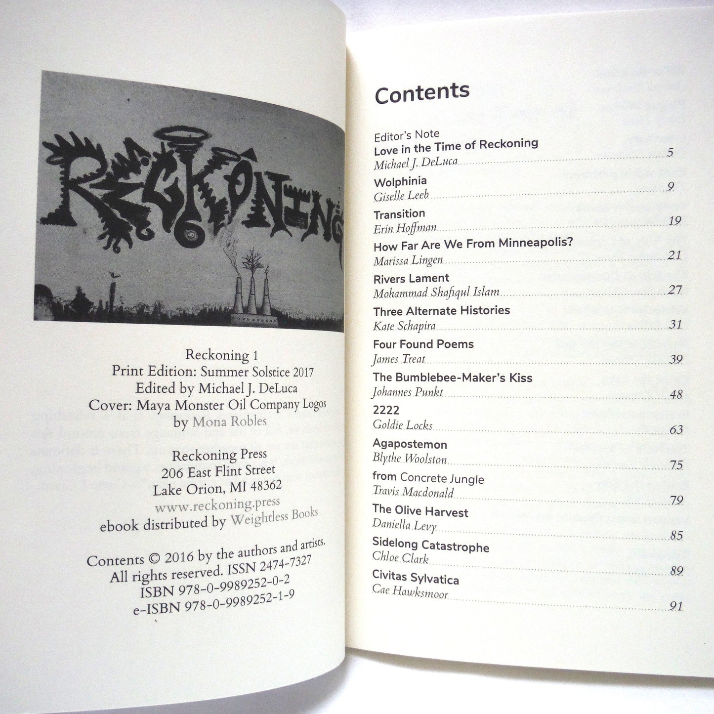 RECKONING 1, An Annual Journal of Creative Writing on Environmental Justice, Edited by Michael J. DeLuca (2016 1st Ed.)