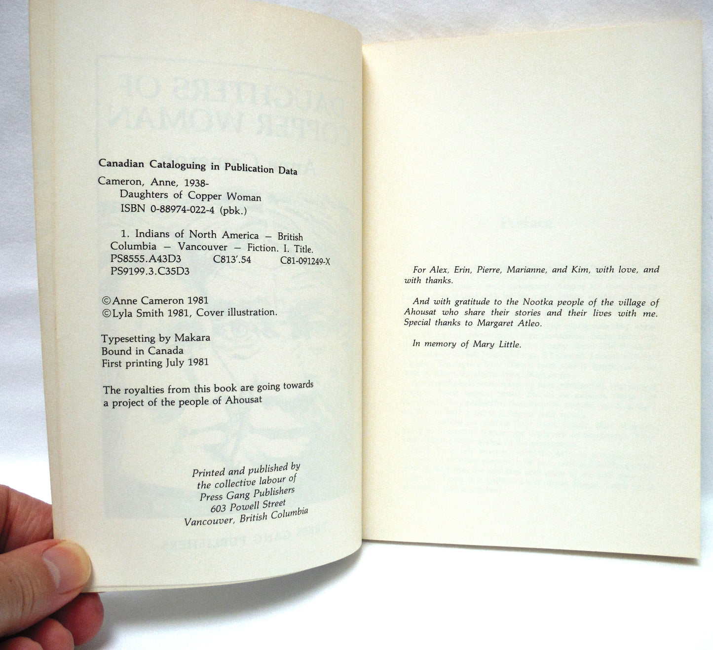 DAUGHTERS OF COPPER WOMAN, Short Stories by Anne Cameron (1981 1st Ed.)