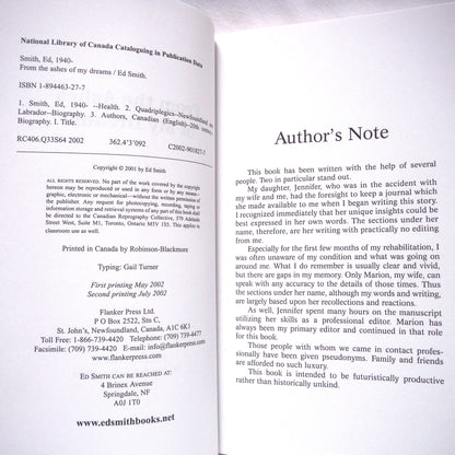 FROM THE ASHES OF MY DREAMS, by Ed Smith (2001 1st Ed.)