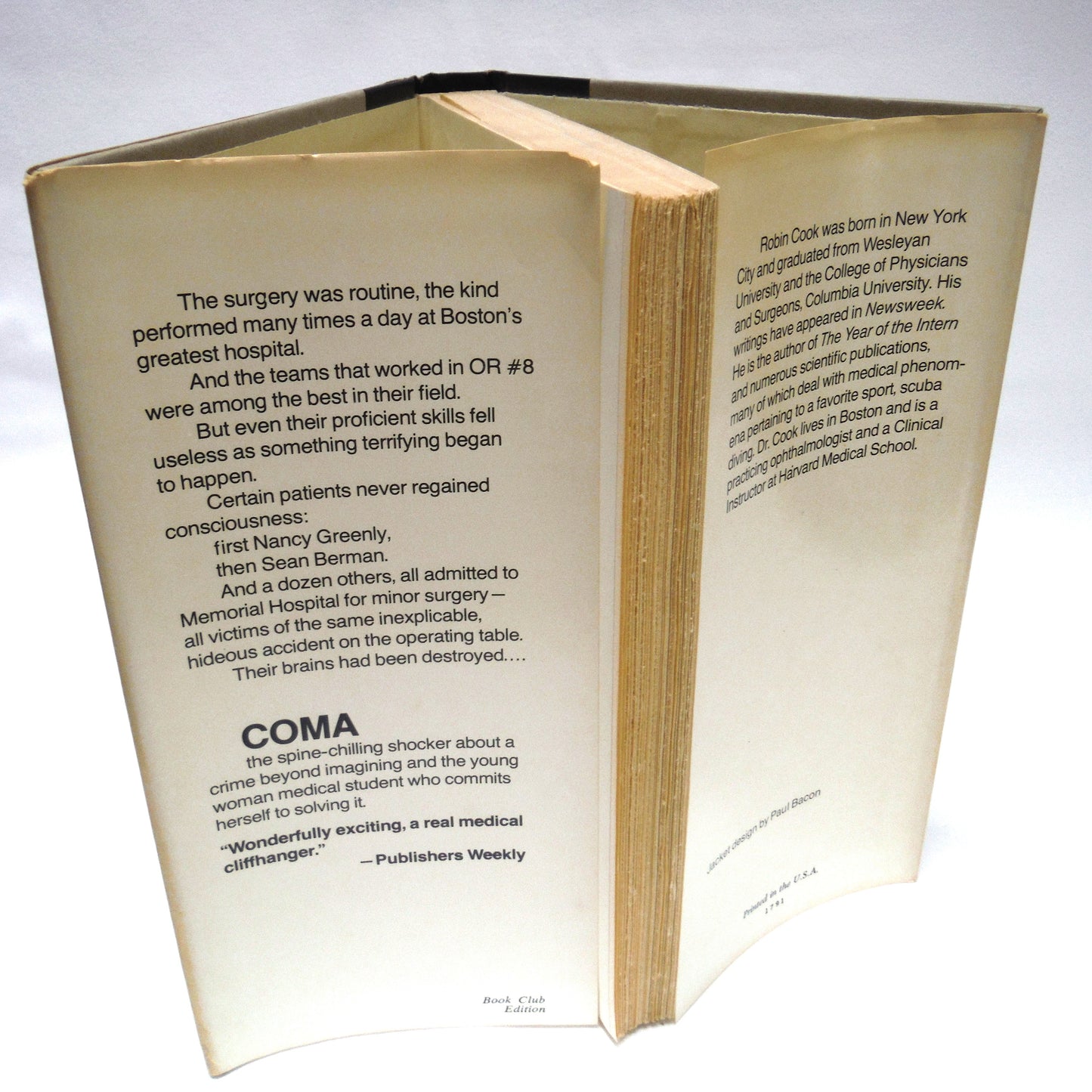 COMA, The Novel by Robin Cook, (1977 Book Club Ed.)