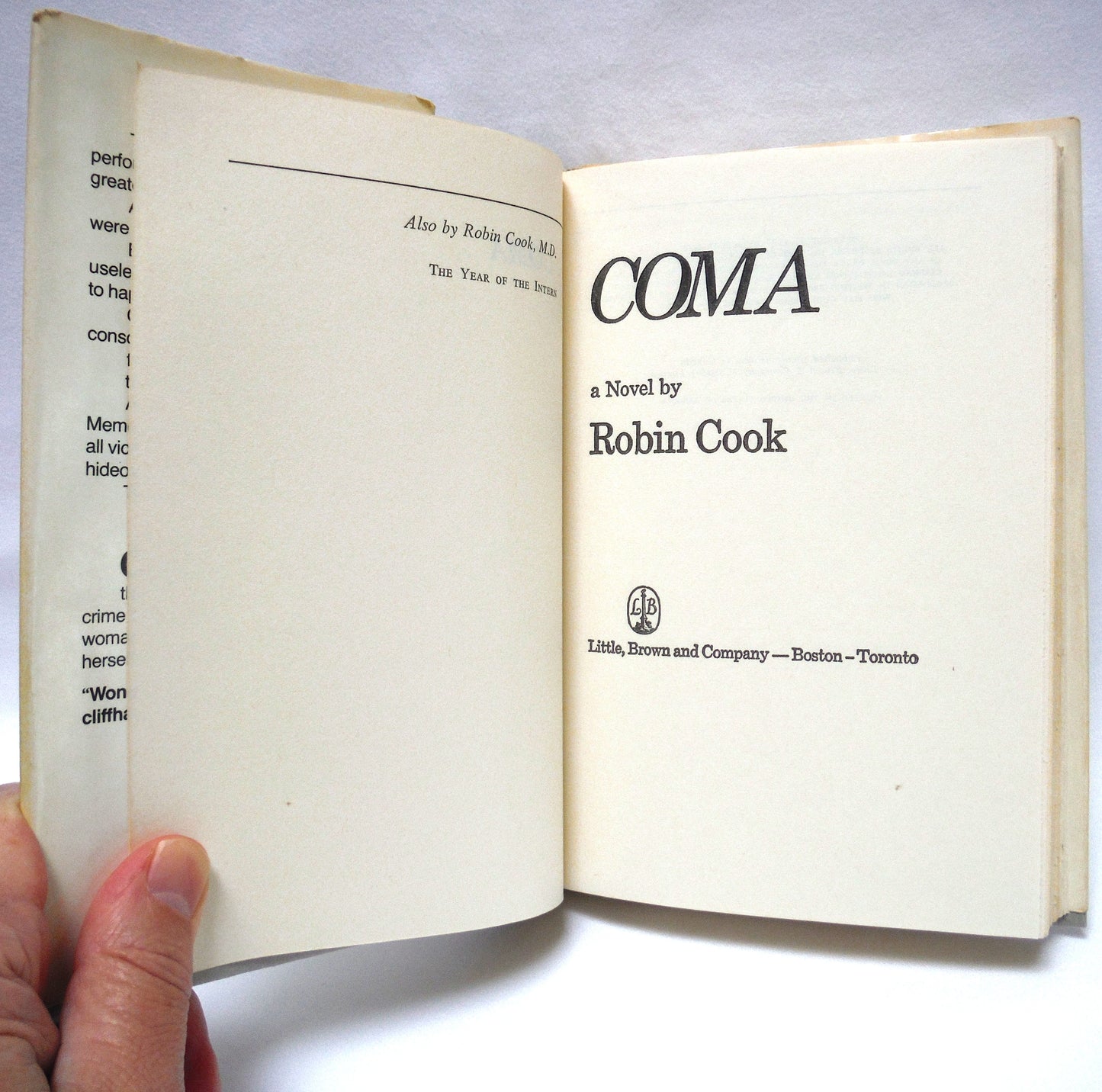 COMA, The Novel by Robin Cook, (1977 Book Club Ed.)