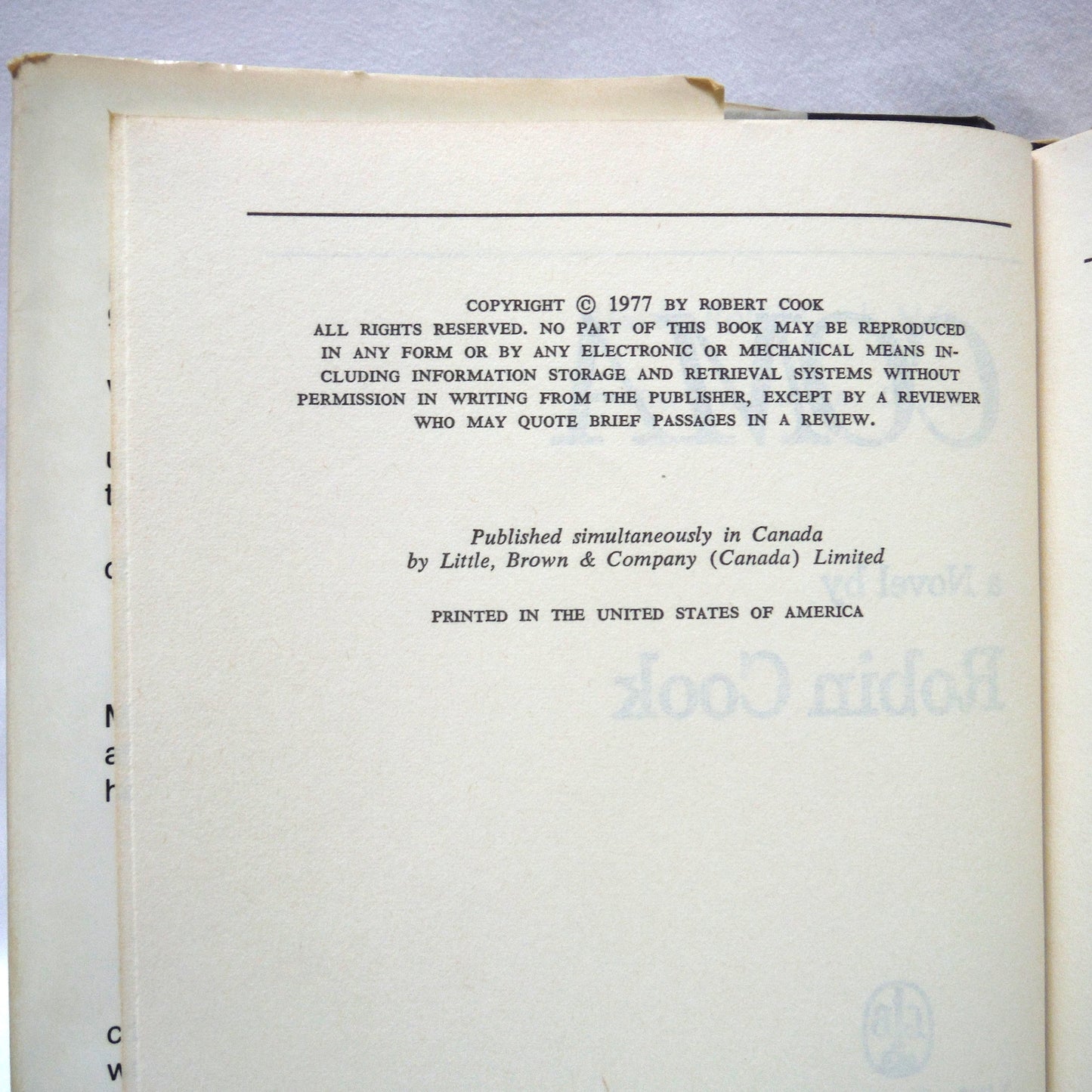 COMA, The Novel by Robin Cook, (1977 Book Club Ed.)