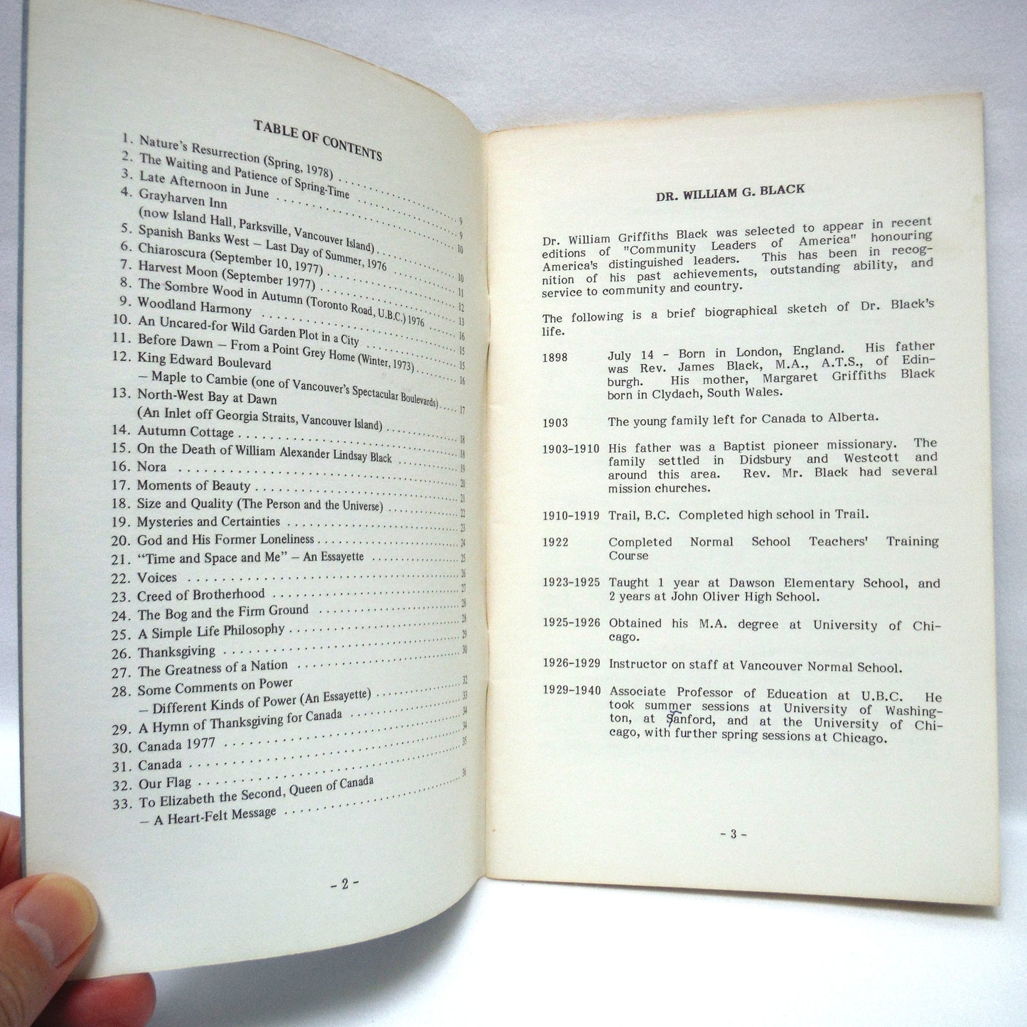 POETIC REFLECTIONS AND OTHER WRITINGS, By Dr. William Griffiths Black (1978 1st Ed.)