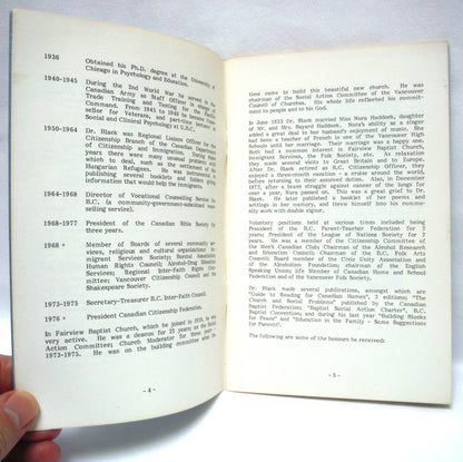 POETIC REFLECTIONS AND OTHER WRITINGS, By Dr. William Griffiths Black (1978 1st Ed.)