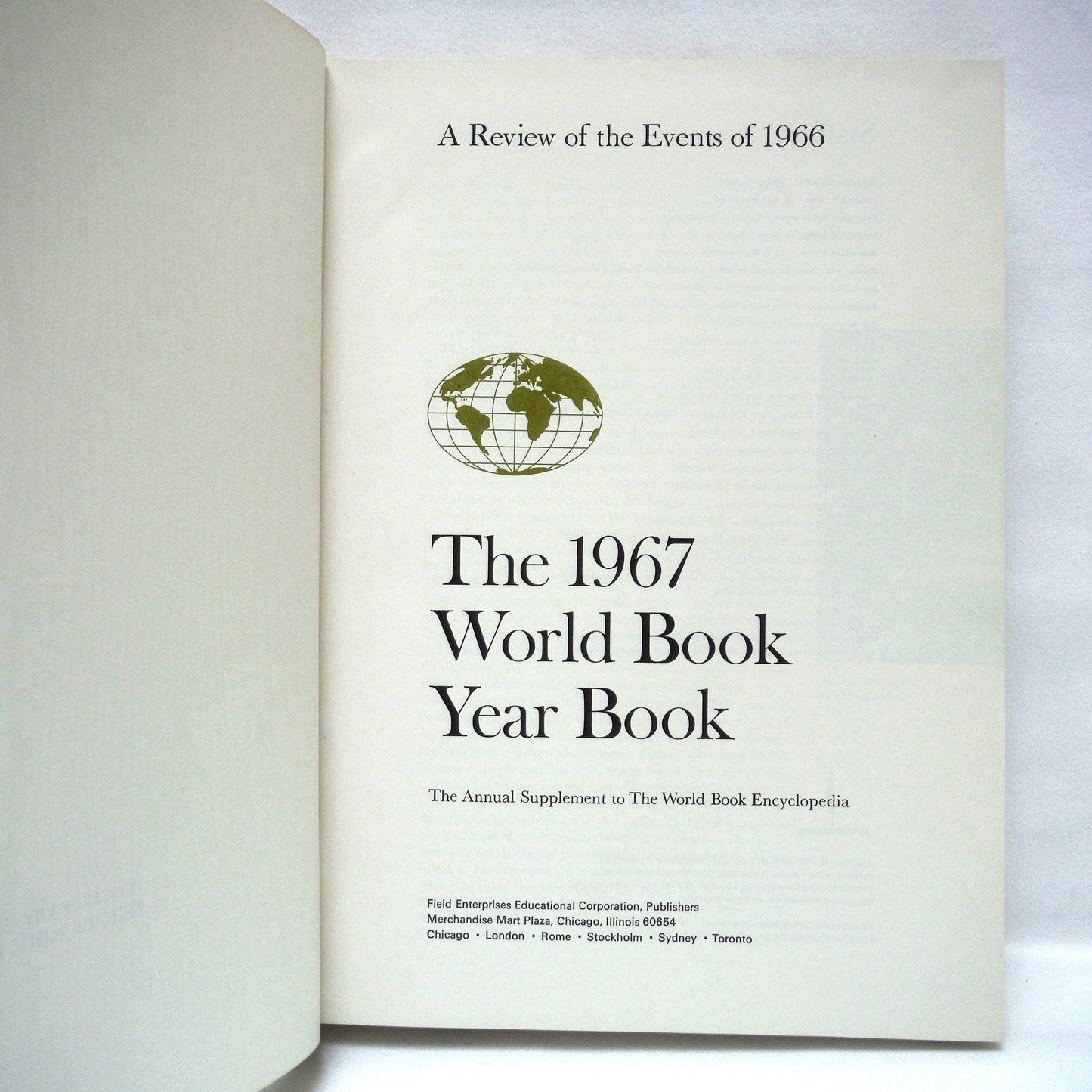 THE 1967 WORLD BOOK YEAR BOOK: 'A Review of the Events of 1966' by The World Book Encyclopedia (1967 1st Ed.)