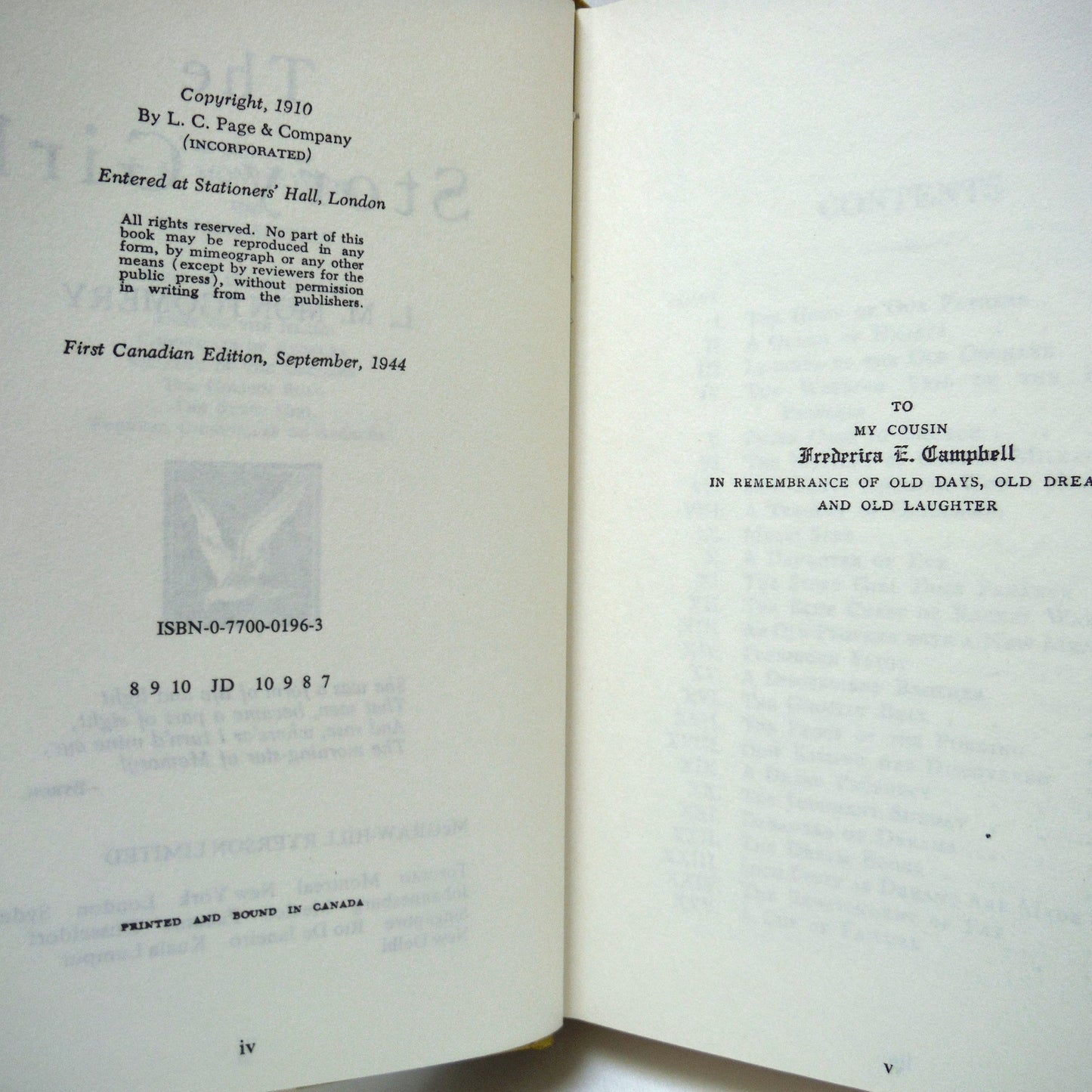 THE STORY GIRL, A Novel by L.M. Montgomery (1972 Reprint Hardcover of the 1944 1st Cdn.Ed )