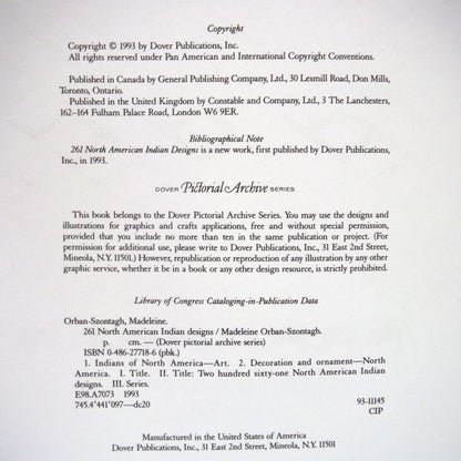 261 NORTH AMERICAN INDIAN DESIGNS, by Madeleine Orban-Szontagh (1993 1st Ed.)
