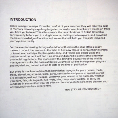 BRITISH COLUMBIA RECREATIONAL ATLAS, in 1:600 000 scale by The Province of British Columbia and Informap  (1989 1st Ed.)