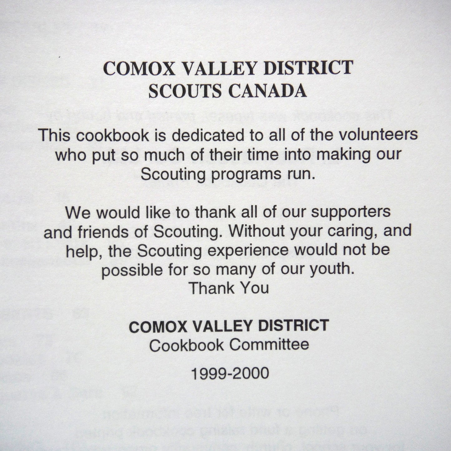 COMOX VALLEY DISTRICT SCOUTING COOKBOOK, by Scouts Canada Comox Valley District Cookbook Committee 1999-2000