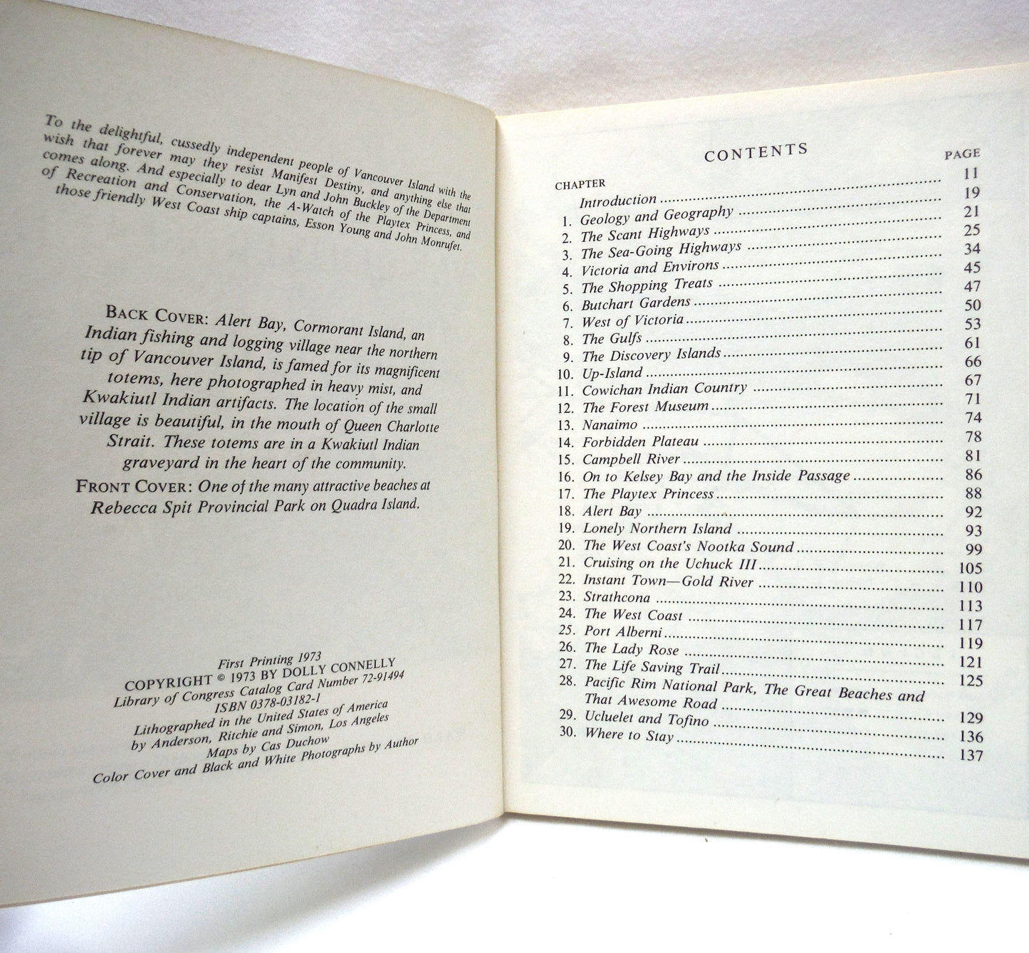 GUIDEBOOK TO VANCOUVER ISLAND, Off the Coast of Southwest British Columbia, by Dolly Connelly (1973 1st Ed.)