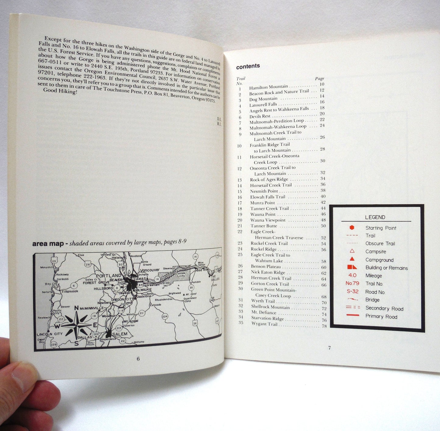 COLUMBIA RIVER GORGE: 35 Hiking Trails Guide Book by Don and Roberta Lowe (1980 1st Ed.)