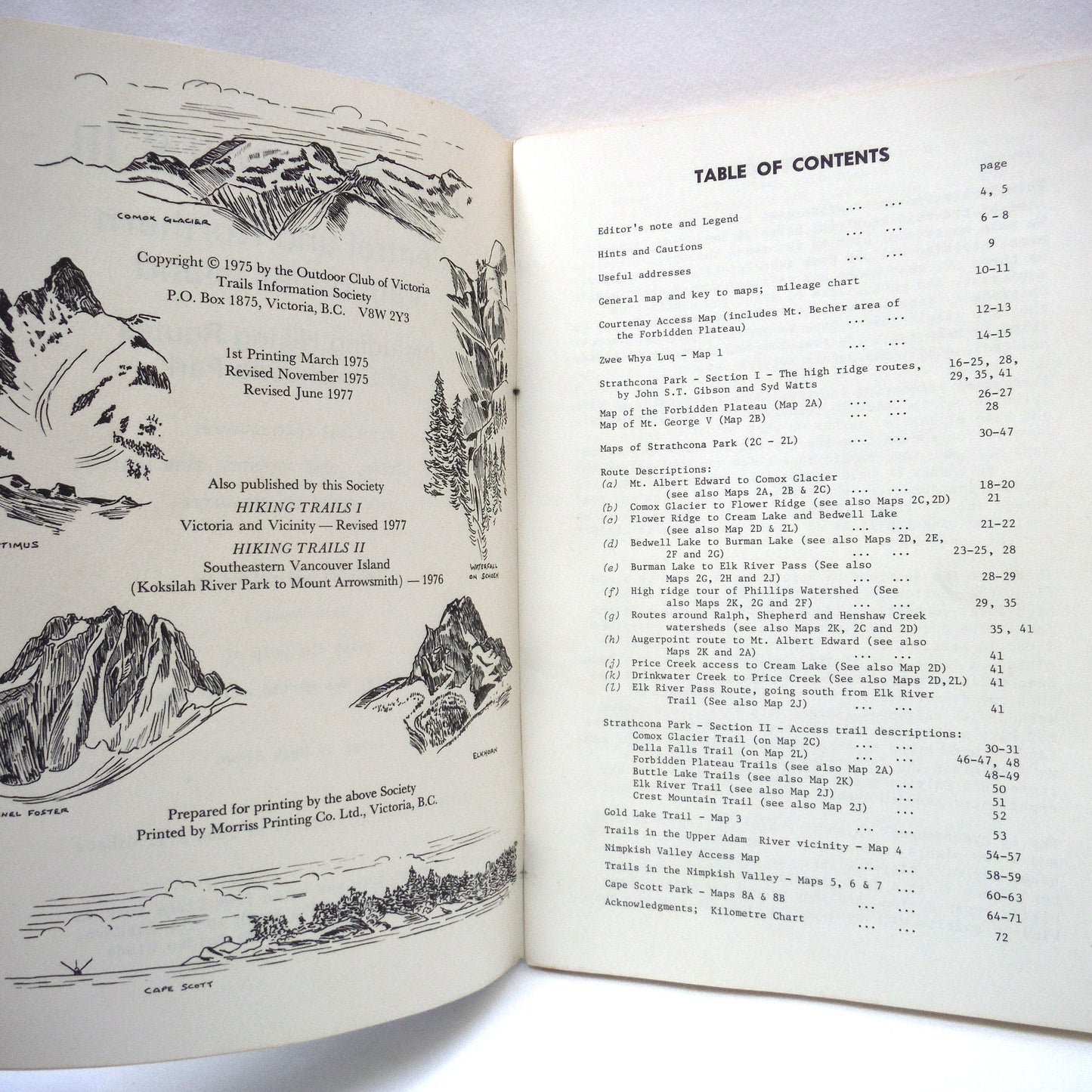 HIKING TRAILS III, Central and Northern Vancouver Island, Including Hiking Routes of Strathcona Park, Edited by Jane Waddell, 1977