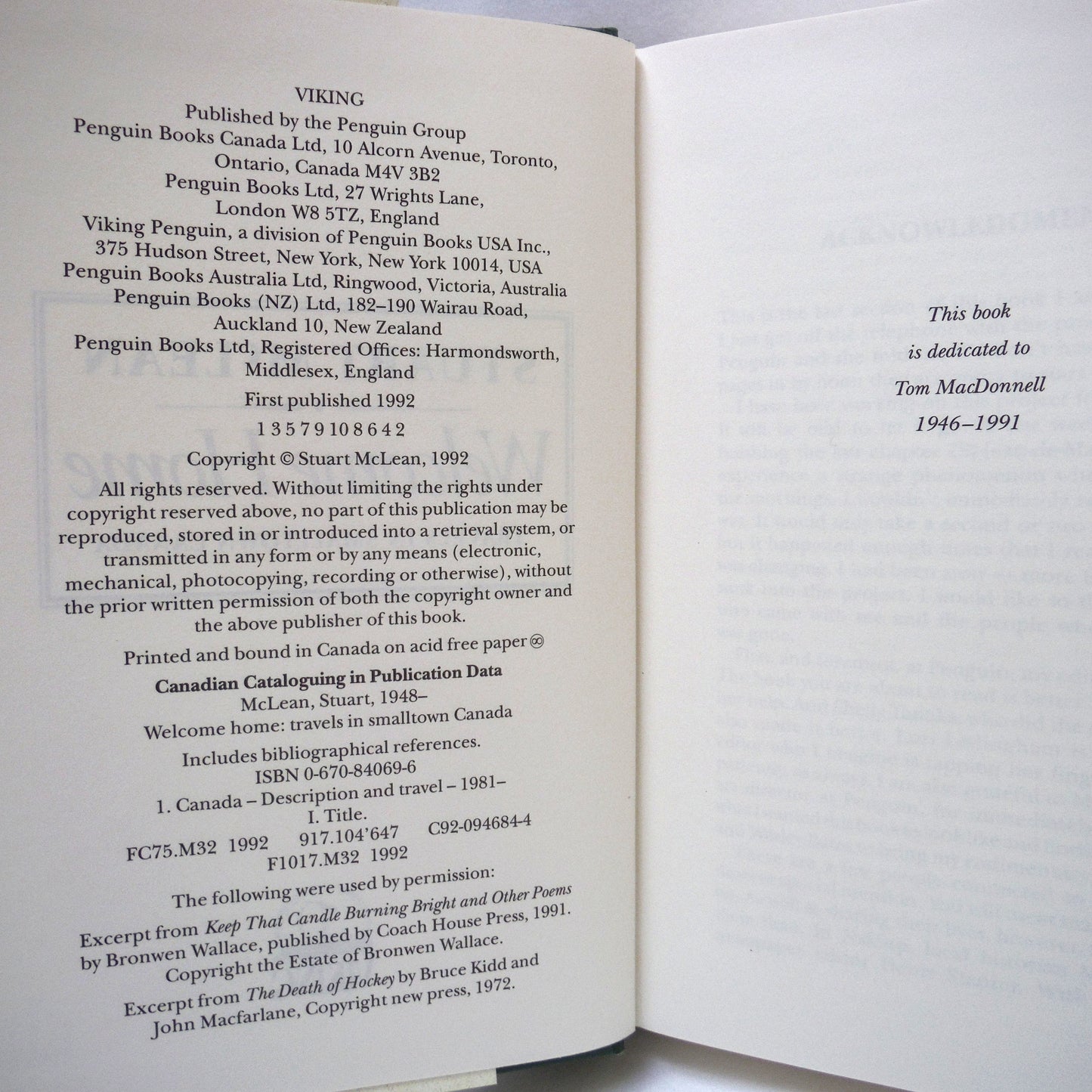WELCOME HOME, Travels in Smalltown Canada, by Stuart McLean (1992 1st Ed.)