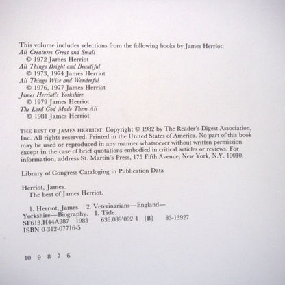 THE BEST OF JAMES HERRIOT: Favourite memories of a Country Vet, by James Herriot (1982 1st Ed.)
