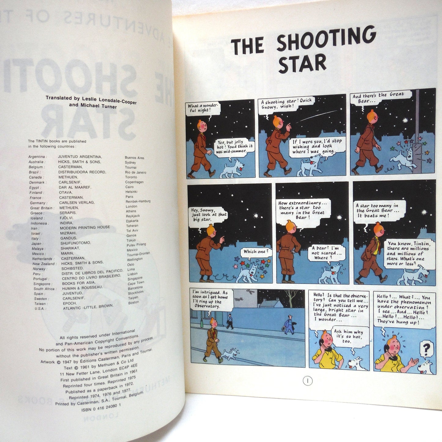 THE ADVENTURES OF TINTIN: A Paul's 3-Pack of Vintage 1975/1977 Tintin Comic Books created by Belgian cartoonist Hergé