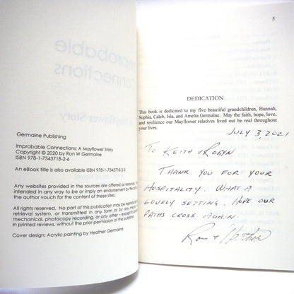 IMPROBABLY CONNECTIONS: A Mayflower Story by Ron W. Germaine (1st Ed. SIGNED)